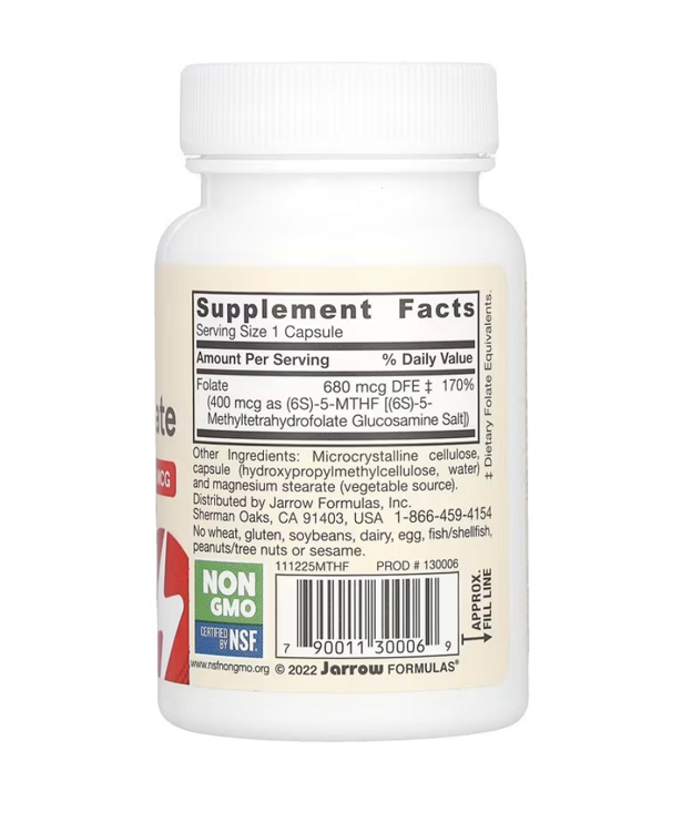 Jarrow Formulas, веганский метилфолат, повышенной силы действия, 400 мкг, 60 капсул